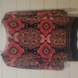 TALBOTS MERINO WOOL SWEATER  L  RED/NAVY/SALMON